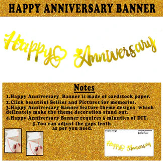 Golden Anniversary Decoration Kit – 4 Pcs | Banner, Cake Topper & LED Fairy Light Combo