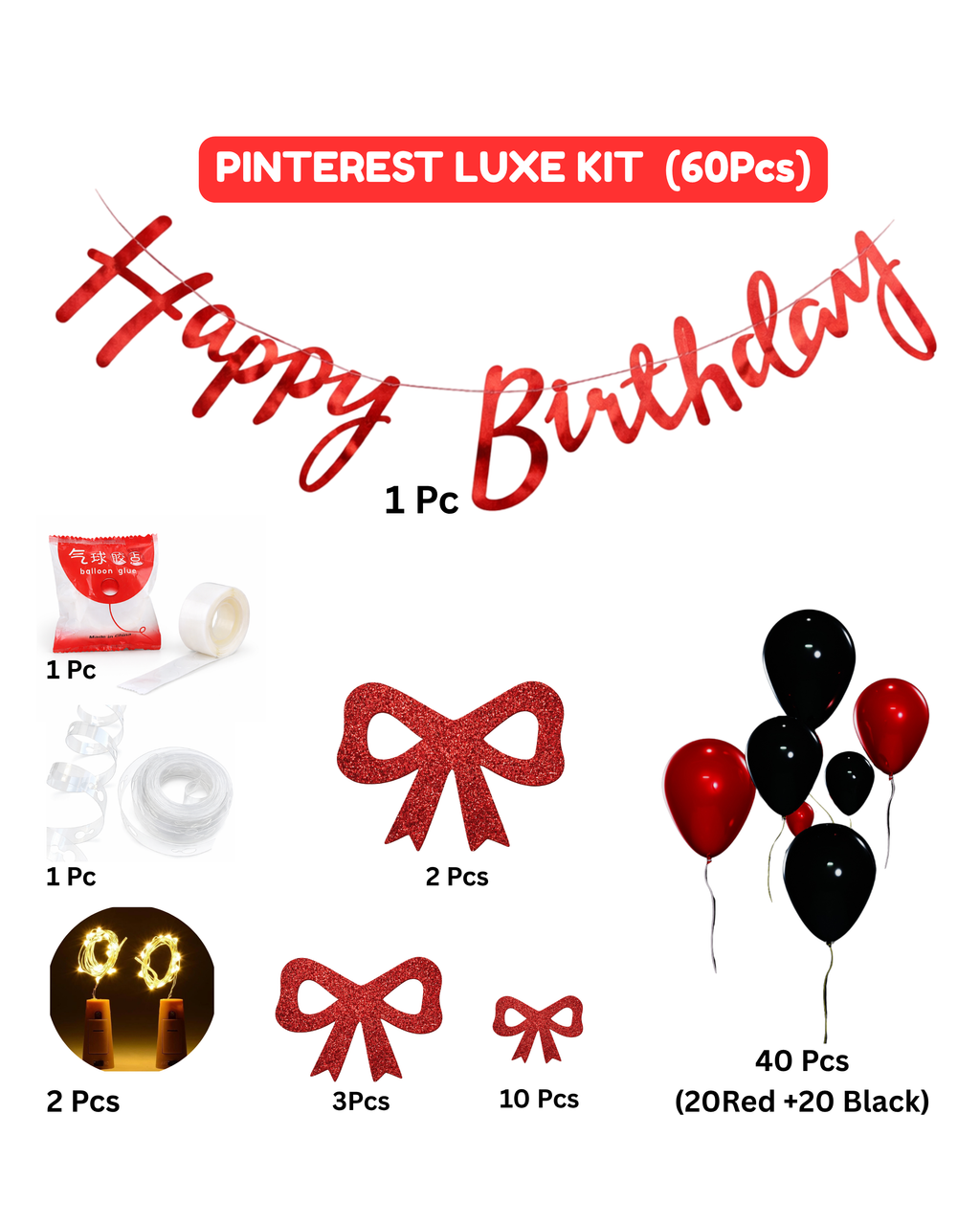 Pinterest Red Luxe Birthday Decoration Kit (60 Pcs) 🎈✨