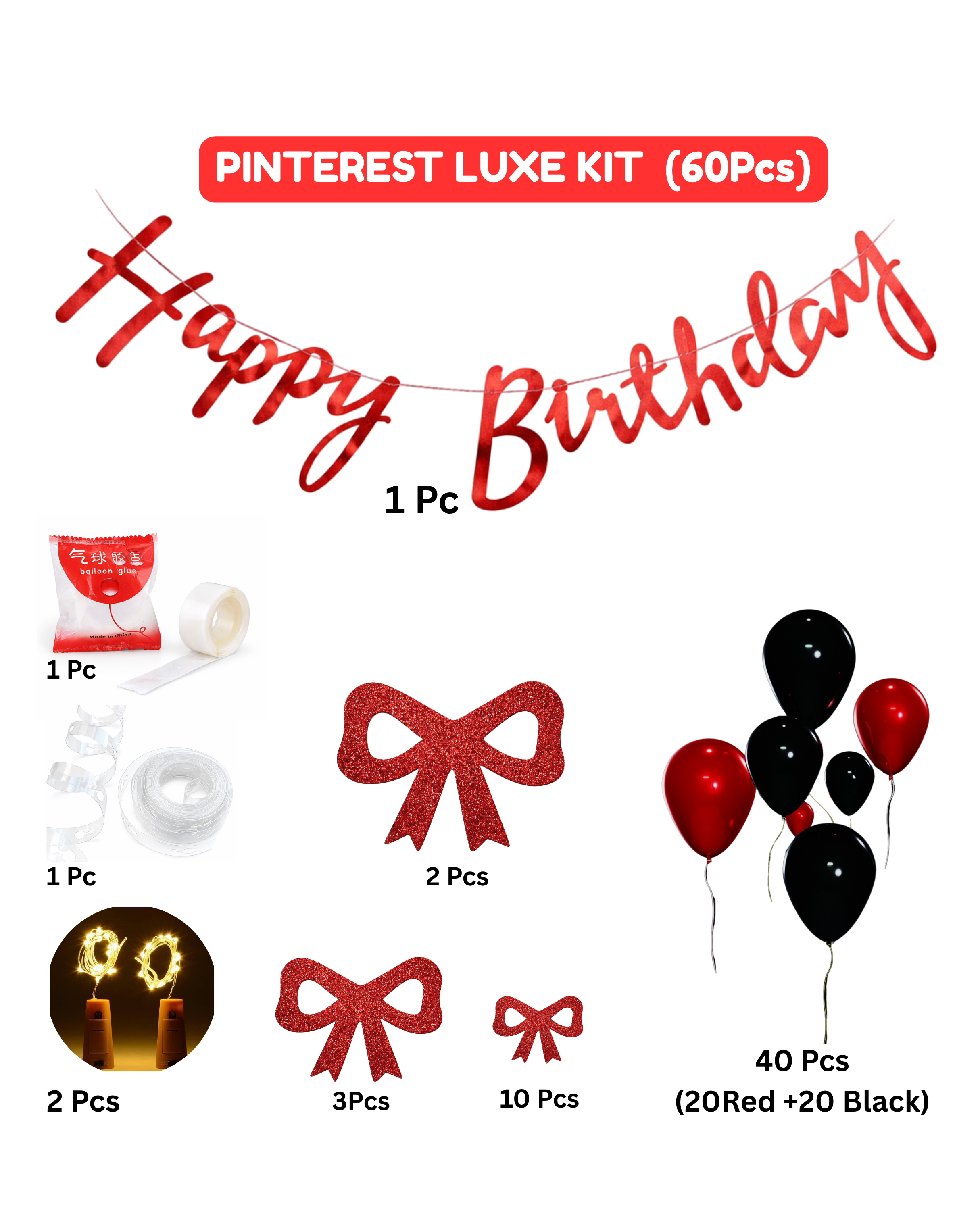 Pinterest Red Luxe Birthday Decoration Kit (60 Pcs) 🎈✨