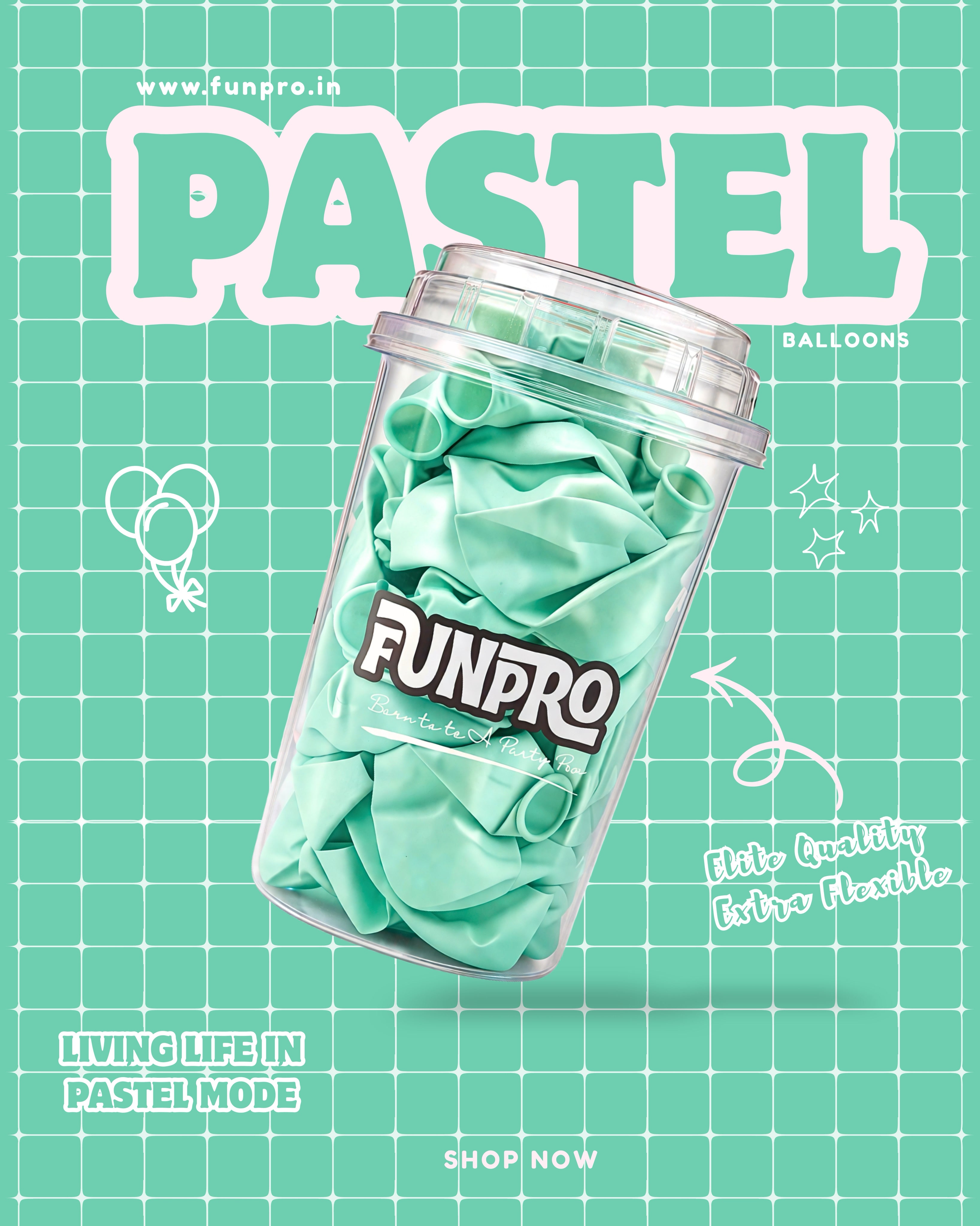 FUNPRO  Green Pastel Balloons Jar (25 Pcs)