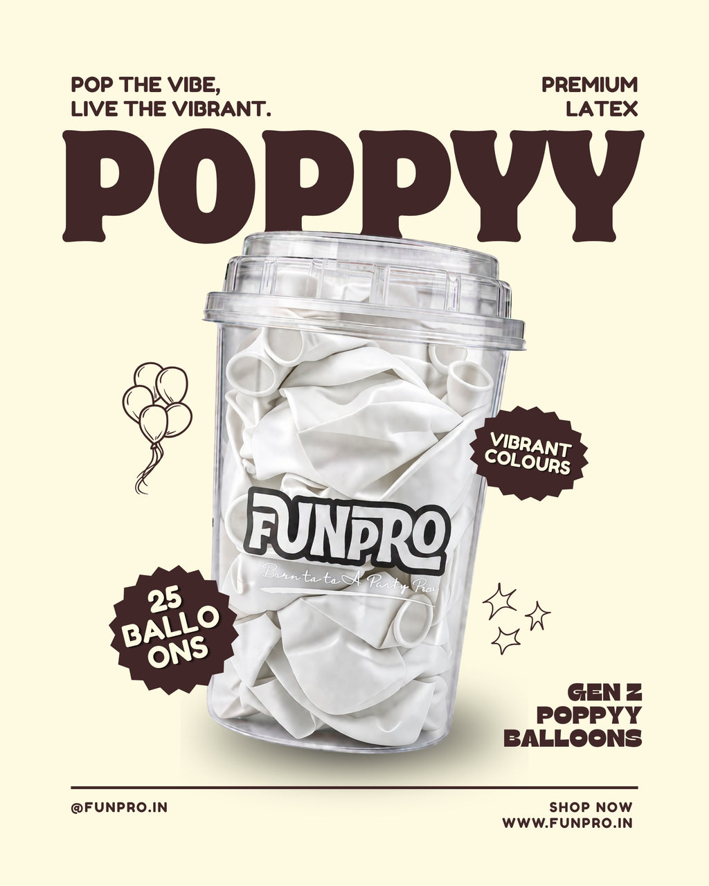 FUNPRO  White Poppyy Balloons Jar (25 Pcs)