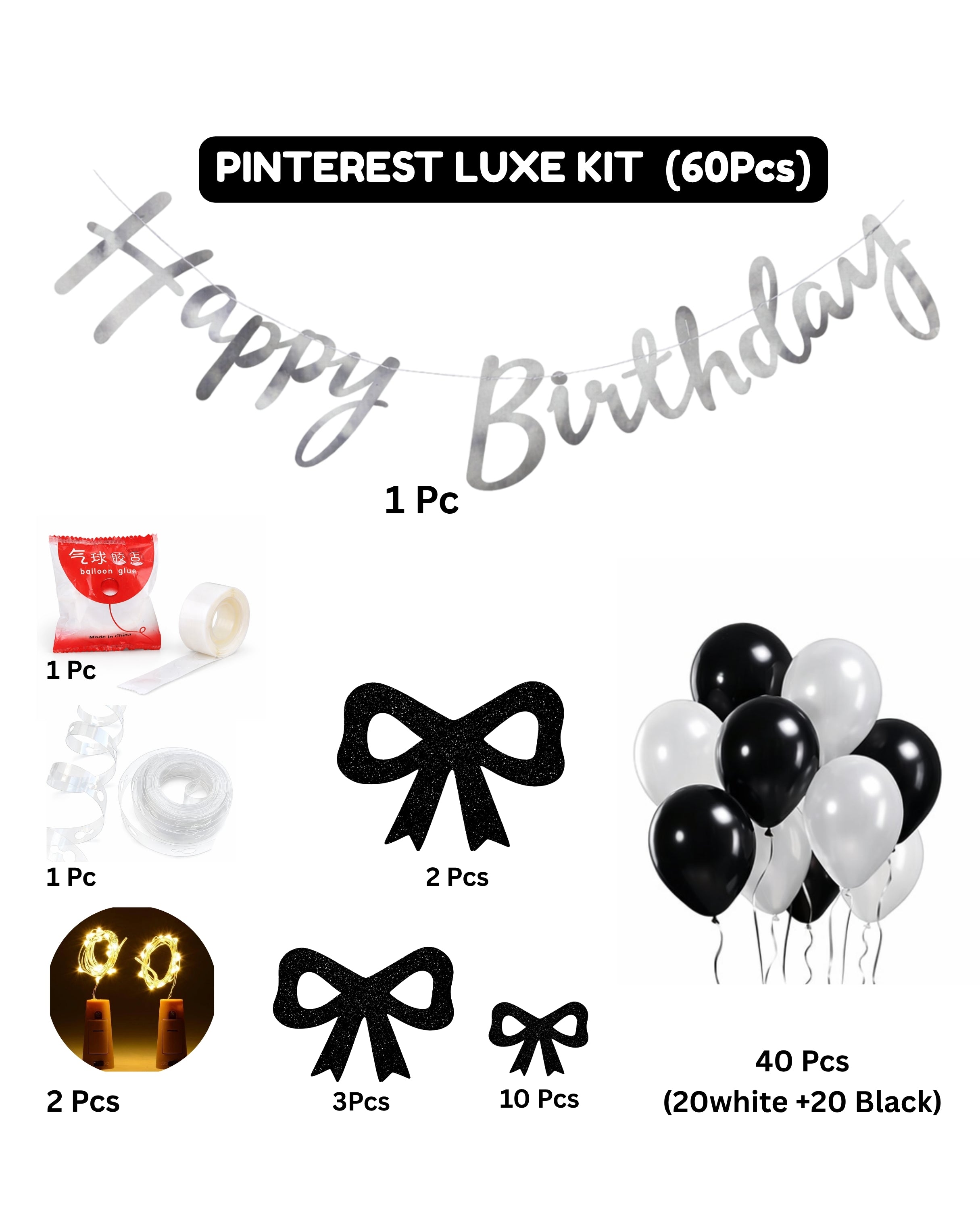 Pinterest Black Luxe Birthday Decoration Kit (60 Pcs) 🎈✨