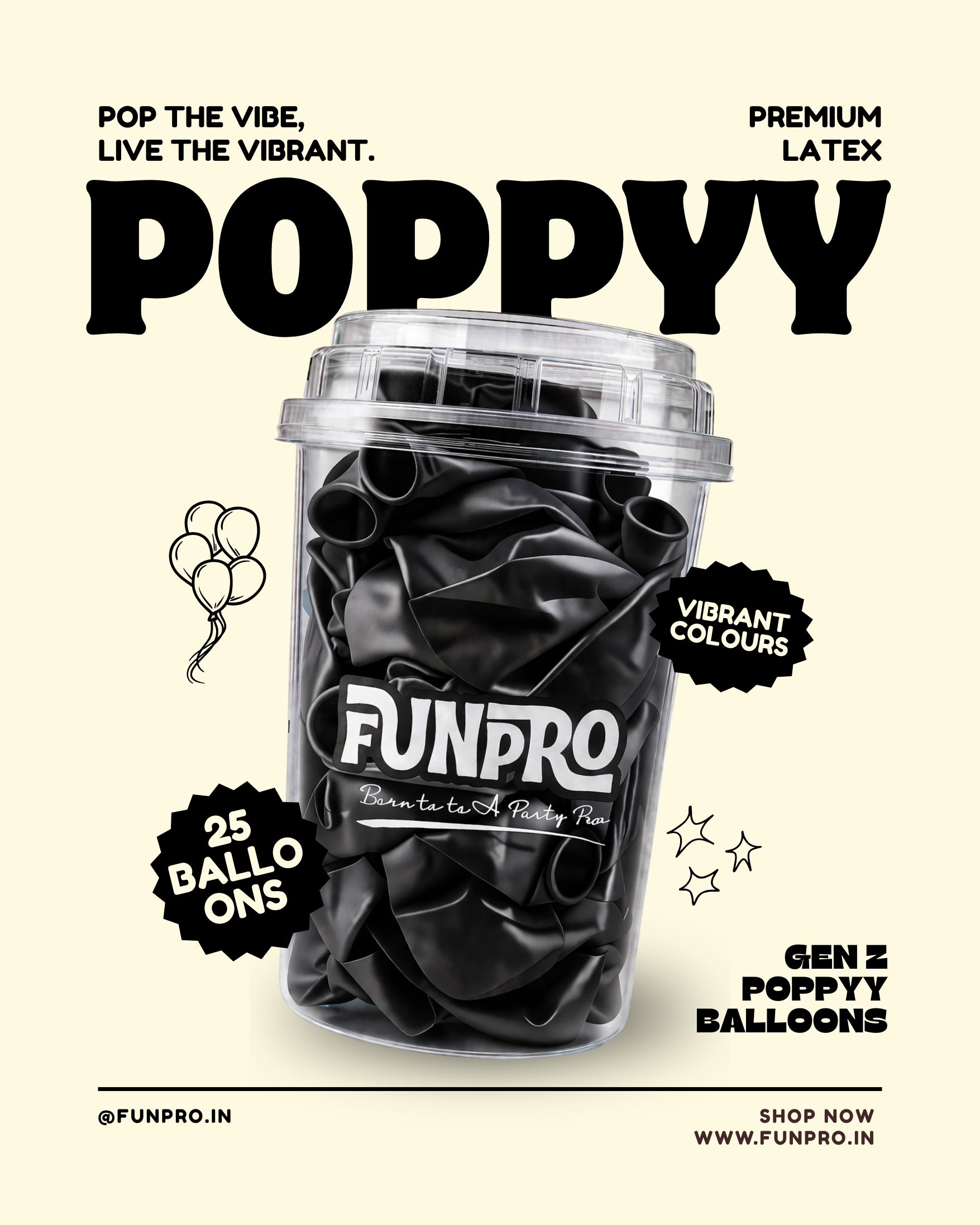 FUNPRO  Black Poppyy Balloons Jar (25 Pcs)