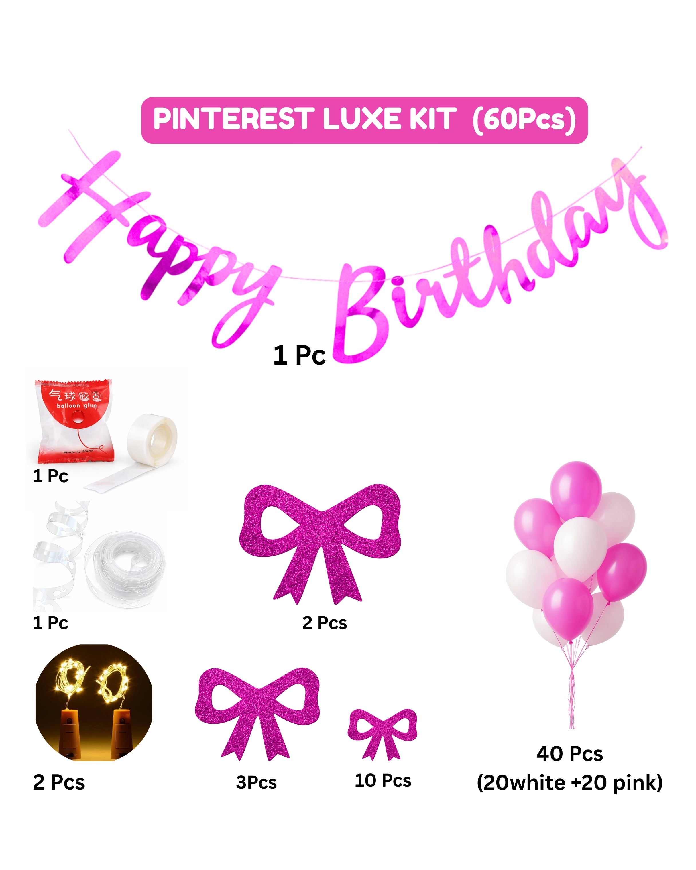 Pinterest Pink Luxe Birthday Decoration Kit (60 Pcs) 🎈✨