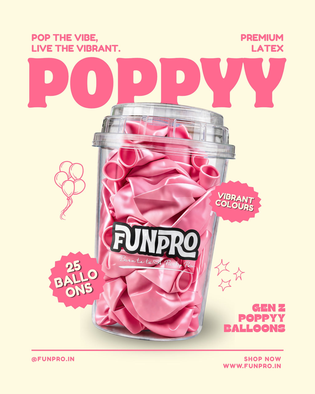 FUNPRO  Pink Poppyy Balloons Jar (25 Pcs)