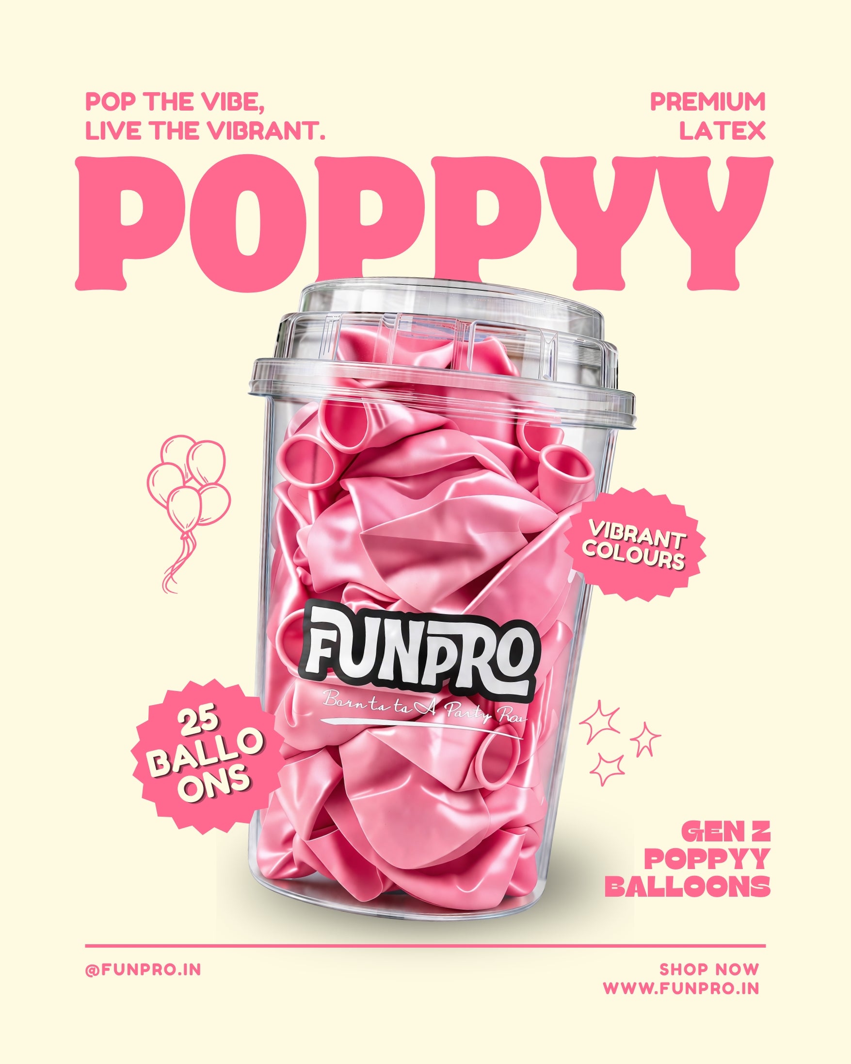 FUNPRO  Pink Poppyy Balloons Jar (25 Pcs)