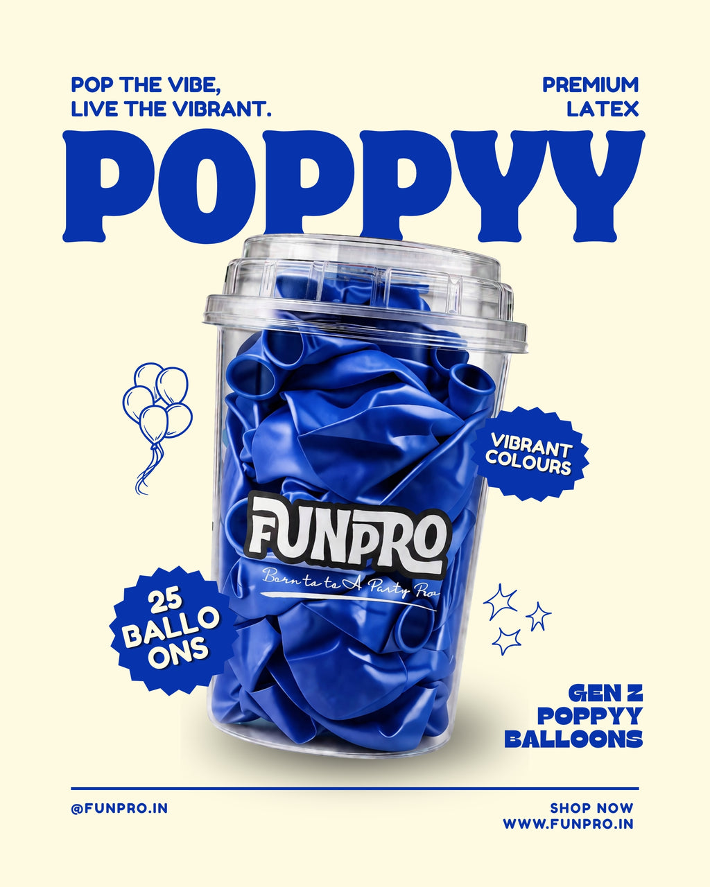 FUNPRO  Blue Poppyy Balloons Jar (25 Pcs)