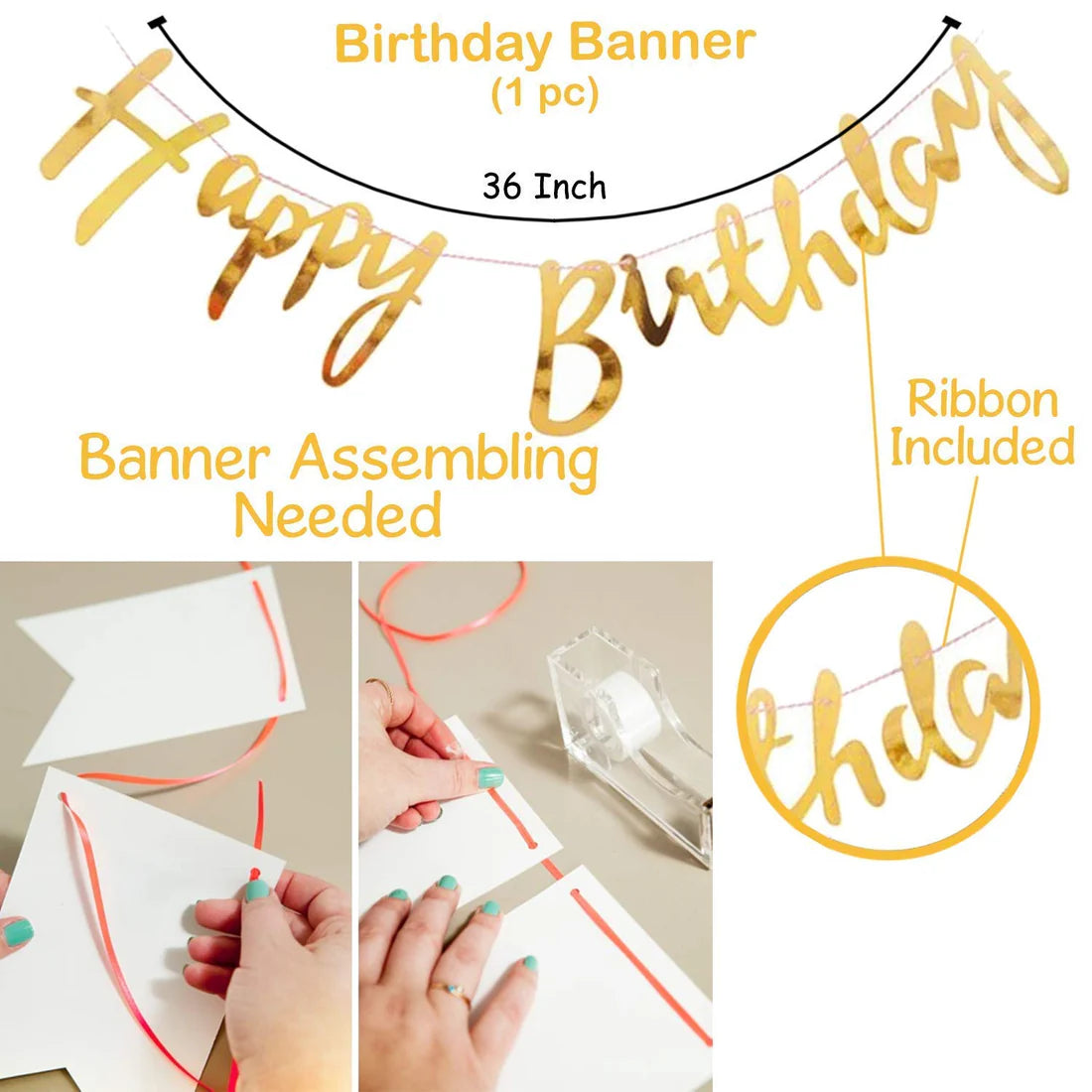 Golden Theme Birthday Decoration Kit – Banner, Balloons & LED Light