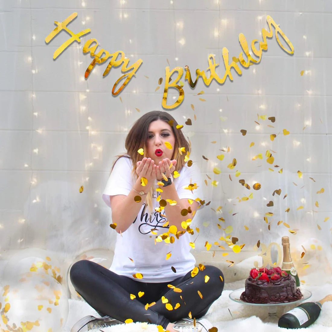Golden Theme Birthday Decoration Kit – Banner, Balloons & LED Light