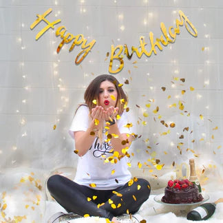 Golden Theme Birthday Decoration Kit – Banner, Balloons & LED Light