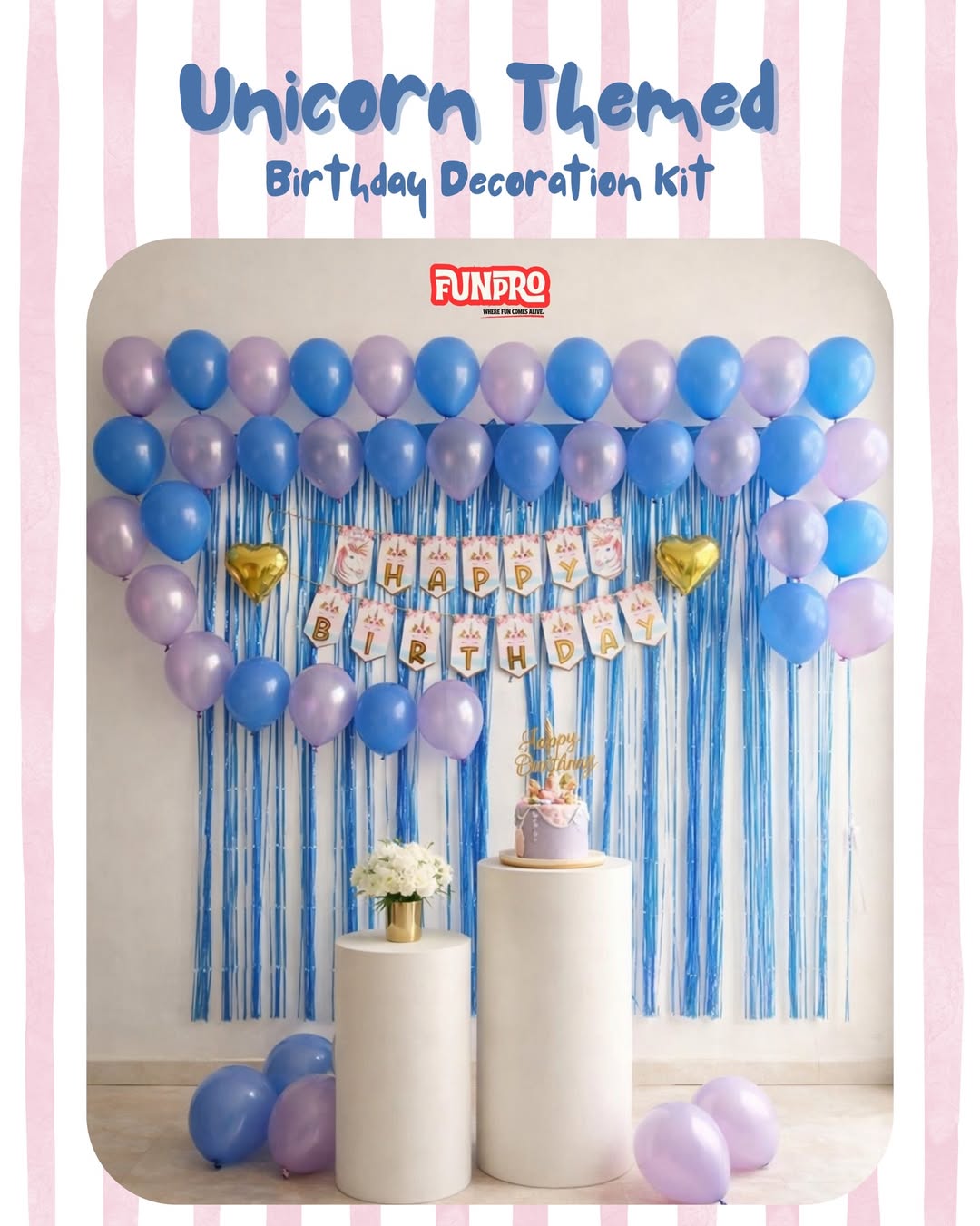 Unicorn Themed Birthday Decoration Kit – 61 Pcs Balloon Arch & Party Decor Set (Blue & Purple)